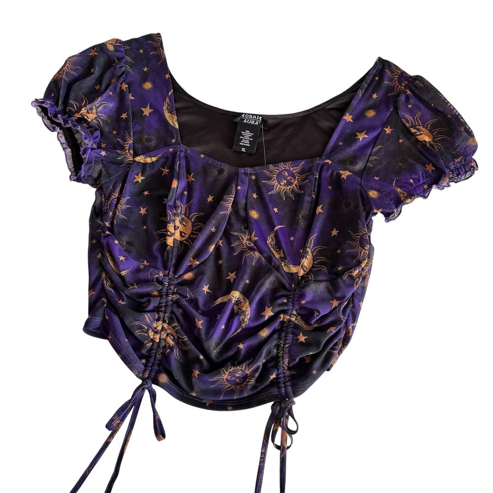 Hot Topic Cosmic Aura Celestial Ruched Crop Top Women’s XL NWT Sun Moon Stars